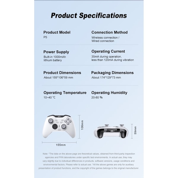 Bluetooth trådlös spelkontroll med mottagare Kompatibel med Steam PC Android iOS Nintendo Switch - Vit Vit