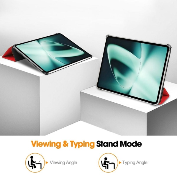For OnePlus Pad Tri-fold Stativ Våkne / Sove Deksel Tablettveske - Rød Red