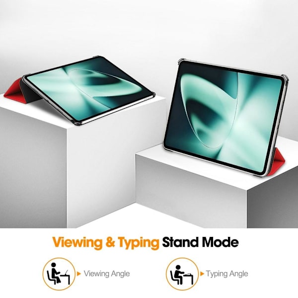 Til OnePlus Pad Tri - fold Stand Wake/Sleep Cover Tabletetui - Rød Red
