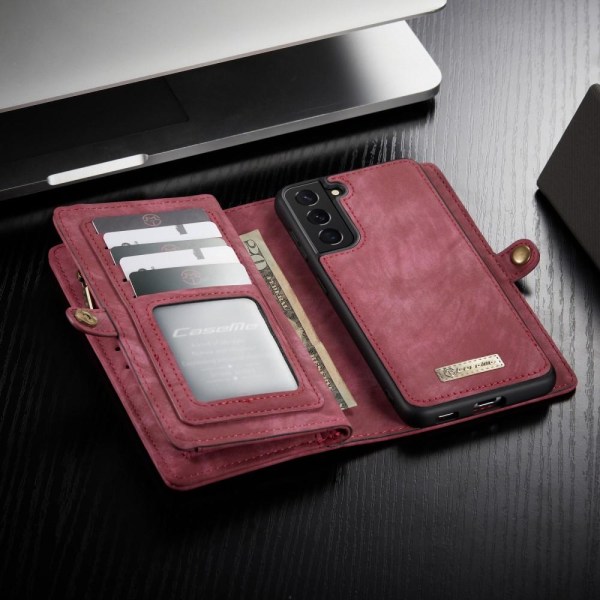 CASEME Samsung Galaxy S21+ (Plus) Retro läder plånboksfodral Röd Röd