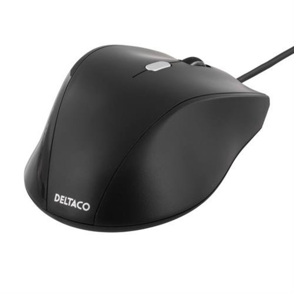 DELTACO optisk mus, 4 knappar med scroll, ergonomisk form Svart