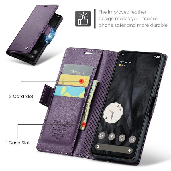 CASEME Retro Lompakkokotelo Pixel 8 Pro Purple