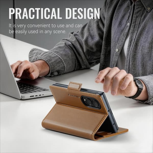 CASEME Glanset telefonlommebokdeksel til Samsung Galaxy Z Fold8 Brown