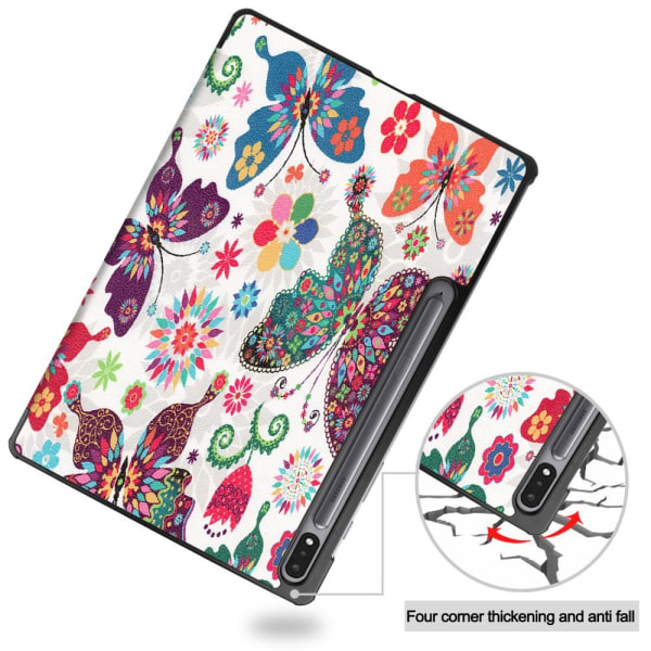 Tri-fold Stand Smart Case for Samsung Galaxy Tab S7 Plus / S8+ - Butterflies Multicolor
