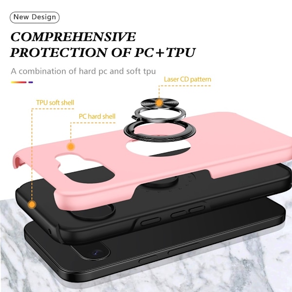 Google Pixel 9A sormenrengasjalustan hybridikotelo Pink