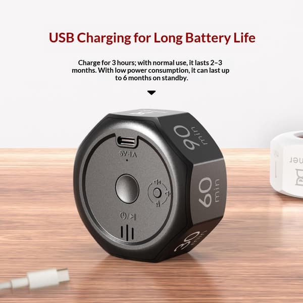 Timer Flip, visuell tidshantering, 7 nedräkningar, ljudlös, LED-indikator Svart