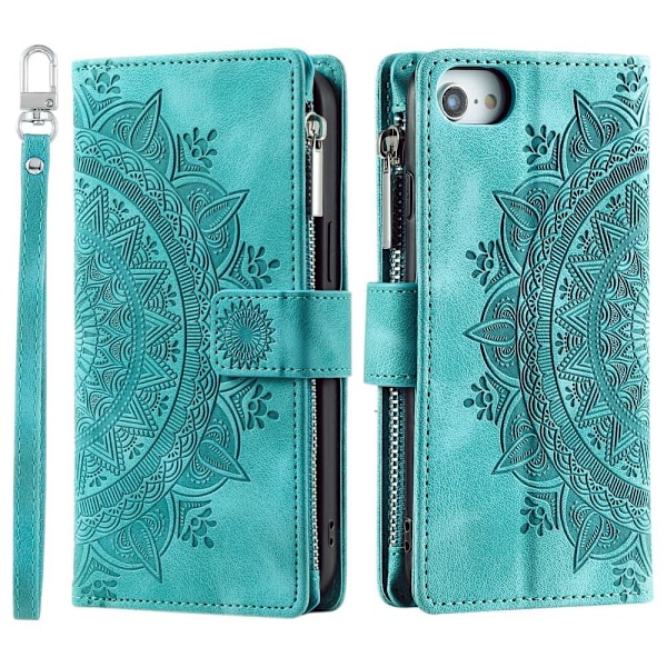 För iPhone 16e plånboksfodral Fodral Skal Mandala blommönster Grön