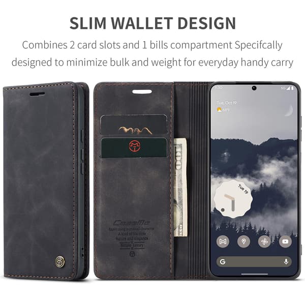 CASEME Puhelimen lompakkokotelo jalustalla Google Pixel 11 Pro ja Google Pixel 11 Black