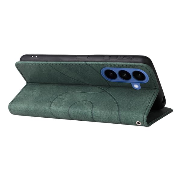 För Samsung Galaxy S26+ Plånboksfodral med Stativ Tvåfärgad Design - Grön Grön