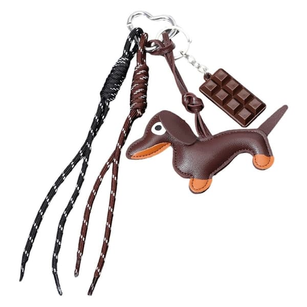 Dachshund Keychain Chocolate Charm Strap PU Bag Charm for Handbag Brun