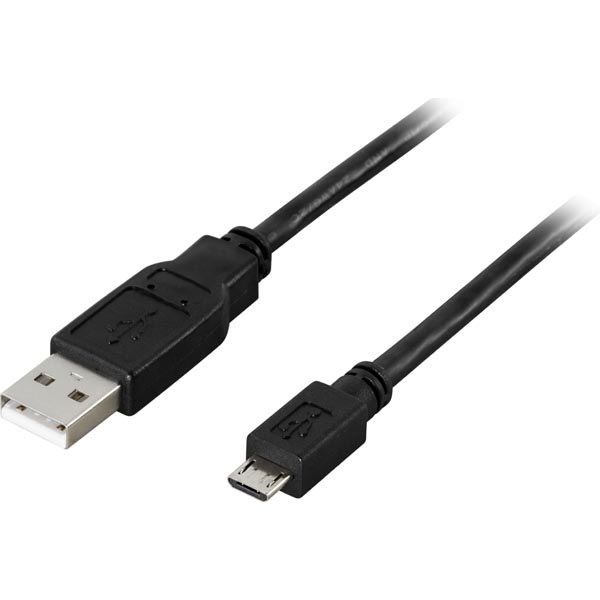 DELTACO USB 2.0 kabel, Typ A ha - Typ Micro B 2m, svart Svart