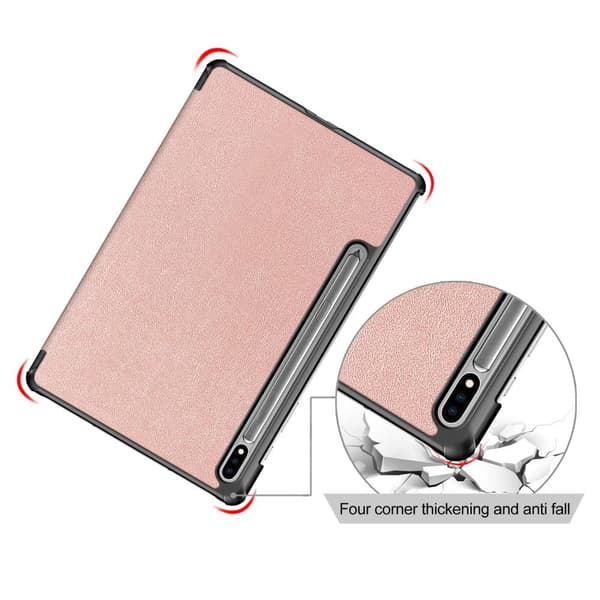 Tri-fold Smart Case med Stativ for Samsung Galaxy Tab S7 FE / Tab S7 Plus / Tab S8+ Pink gold