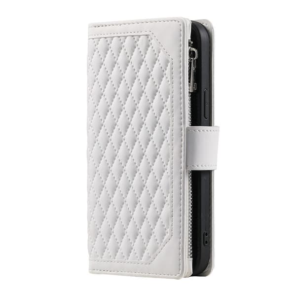 Til Samsung Galaxy S26 5G Zipper Wallet Case Rhombus Telefoncover White