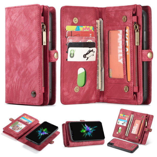 CASEME Irrotettava 2-in-1 Monipaikkainen Lompakkokotelo iPhone XS Max Punainen Red