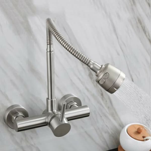 Rustfrit stål mixer varmt og koldt vand mixer 2 positioner vandhane Silver