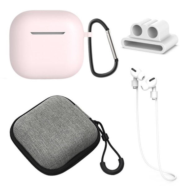 For AirPods 4 5 stk Tilbehør Veske Oppbevaringsboks Halsstropp Hodetelefonholder Nøkkelring - Rosa Pink