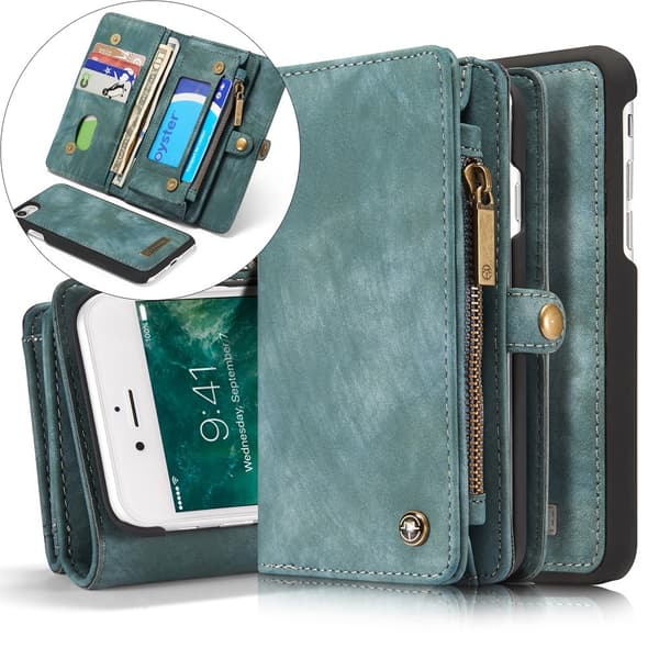 CASEME iPhone 7/8 Plus Retro Splitt Lær Lommebok - cover Blue
