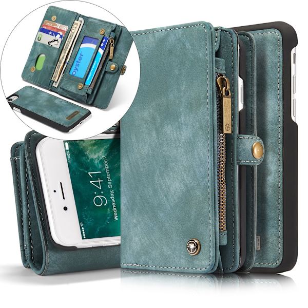 CASEME Till iPhone 7 Plus / 8 Plus Retro Split läder plånboksfodral Blå