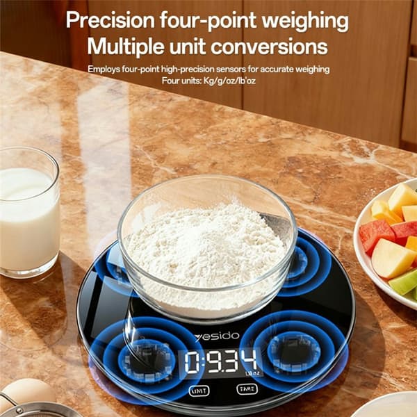 YESIDO Köksvåg Digital Våg Precisionsvåg LCD-Display Stöder 1-5000g Kapacitet Svart