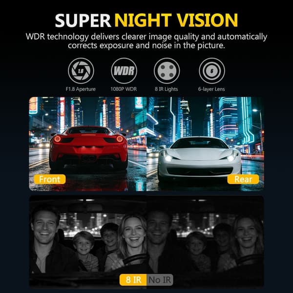 4-kanals 1080P WiFi Dash Cam G-sensor Loopinspelning Nattseende Backkamera Svart