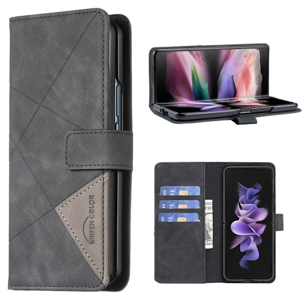 BINFEN COLOR BF05 For Samsung Galaxy Z Fold6 5G Etui PU Lær Geometrisk Telefondeksel - Svart Black