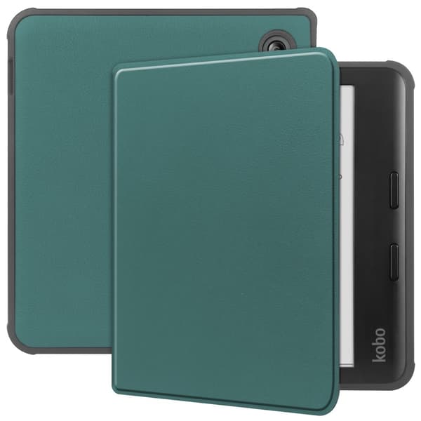 For Kobo Libra Colour Etui PU Læder + TPU E - Reader Cover Green