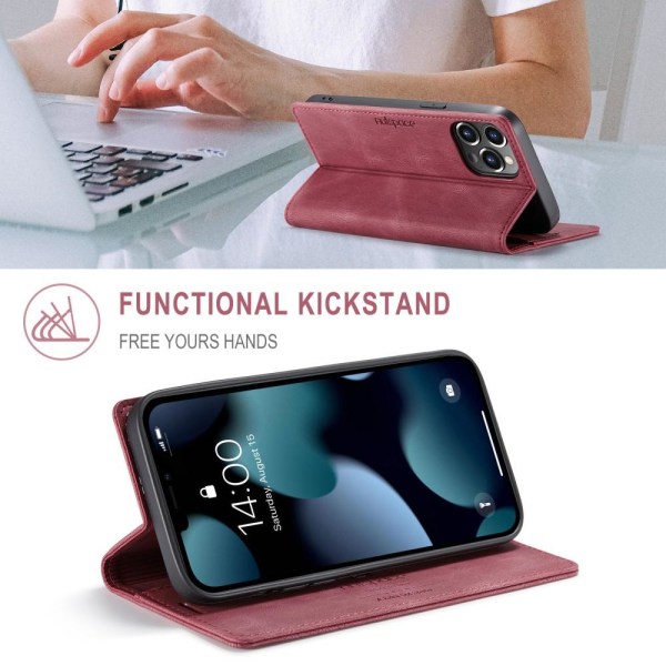 AUTSPACE A01 Retro Wallet Case for iPhone 13 Pro - Red Red