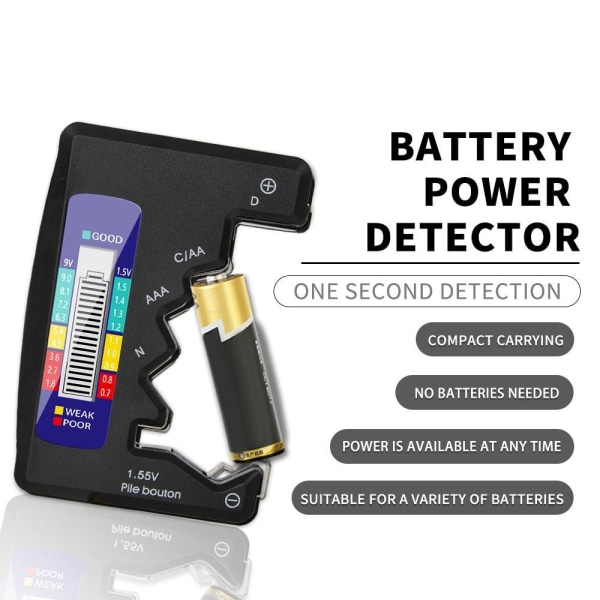 Universal batteridetektor Tester Checker C/AA/AAA/D/N/9V/6F22/1. Black