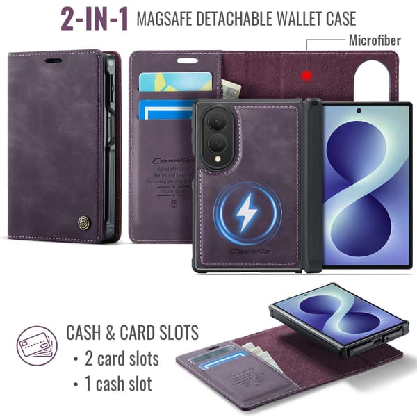 CASEME Magnetiskt plånboksfodral till Samsung Galaxy Z Fold8 Lila
