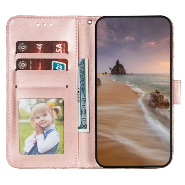 Till Samsung Galaxy A16 5G / A16 4G fodral i PU-läder med Blommönster - Roséguld Guld