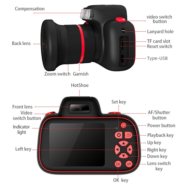 D6PRO 2,4" digital zoom kamera med dubbla objektiv 4K videoinspelare + 32GB TF-kort Svart