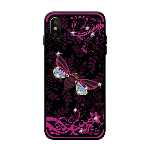 NXE Insect Pattern Rhinestone Decor TPU Cover for iPhone X - Rose Bee