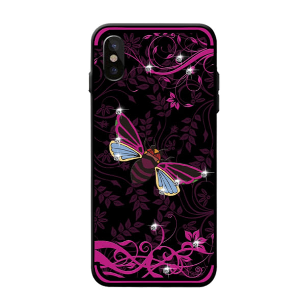 NXE Insect Pattern Rhinestone Decor TPU Cover til iPhone X - Ros