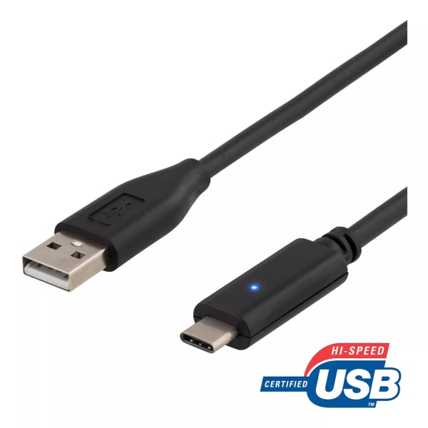 Deltaco USB 2.0 kabel, Typ A - Typ C hane, 1m, svart Svart