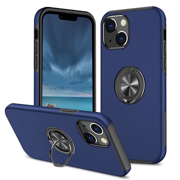 iPhone 14 Finger Ring Stativ Hybrid Etui - Blå Blue