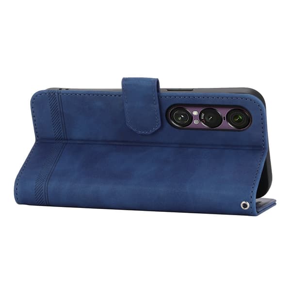 DIERFENG For Sony Xperia 1 VII Wallet Case with Stand and Wrist Strap Blue