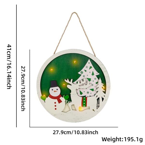 Jul Skylt Dekoration Dörr med LED - ljus - Snögubbe och älg Grön