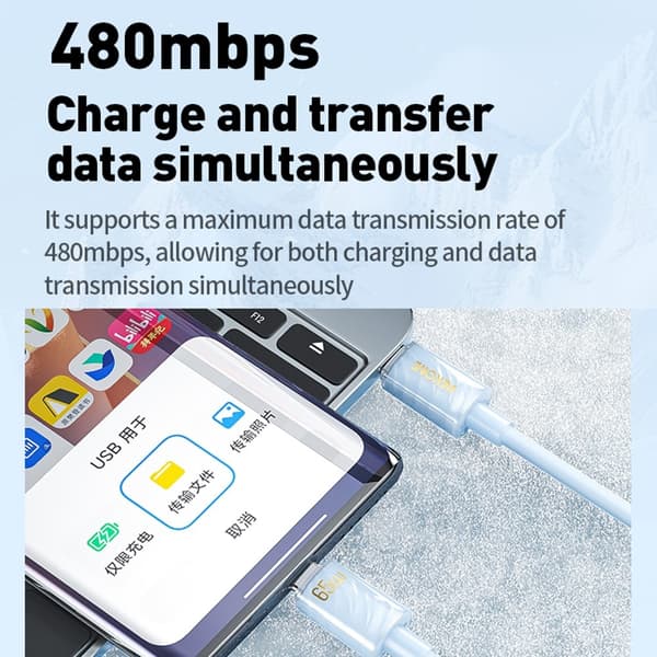 USB-C til USB-C 65W superrask ladekabel 480 Mbps høyhastighetsoverføring White