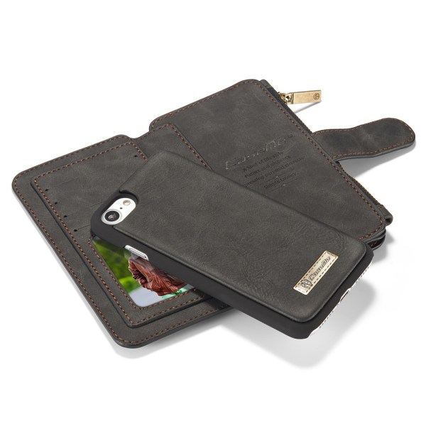 CASEME iPhone 8 / 7 / SE Retro läder plånboksfodral - Svart Svart