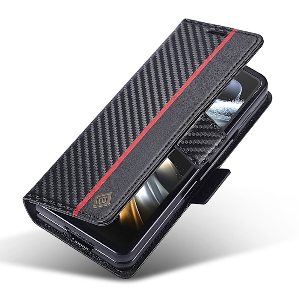 LC.IMEEKE för Samsung Galaxy Z Fold6 5G Skal med Karbonfiberstruktur och Magnetisk Stängning Svart