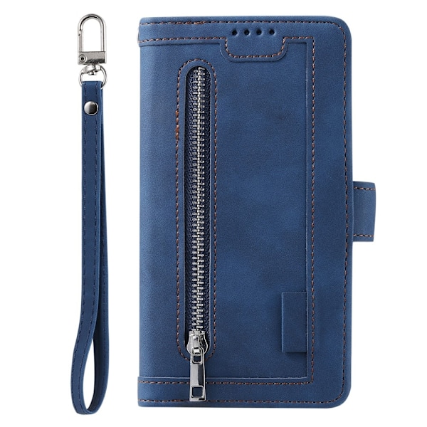Til Google Pixel 9A Etui med Lynlåslomme og 9 Kortlommer Blue