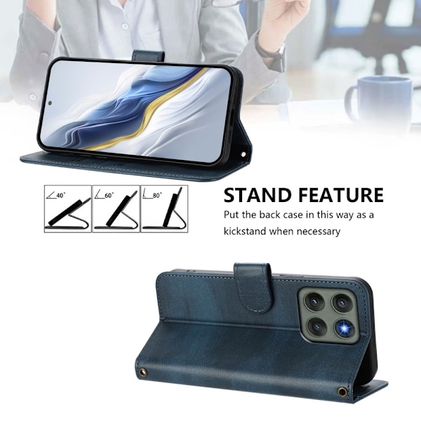 Motorola Edge 60 Pro 5G Suojakotelot Lompakko Teline Retrokuvio Nahkainen Blue
