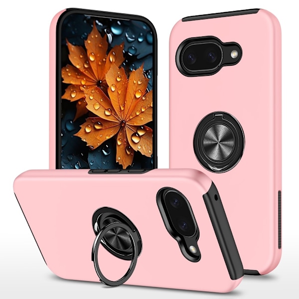 Google Pixel 9A sormenrengasjalustan hybridikotelo Pink