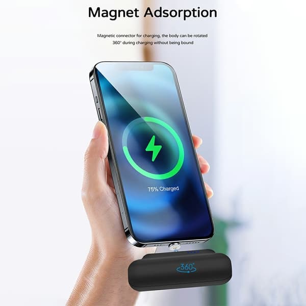 Bærbar Powerbank-oplader med iPad + Micro + USB-C magnetiske kontakter Black