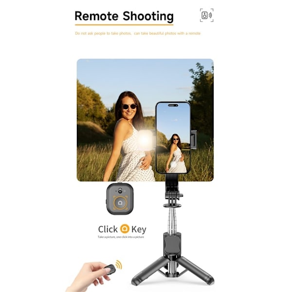 Selfie Stick Justerbart Stativ Bluetooth Selfiepinne Utdragbart med Fill Light Svart