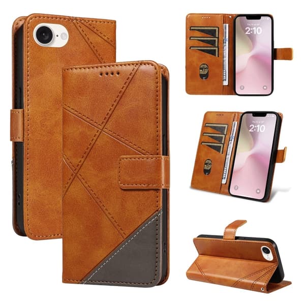 Pungcover til iPhone 17e / 16e – Geometrisk Linje Brown