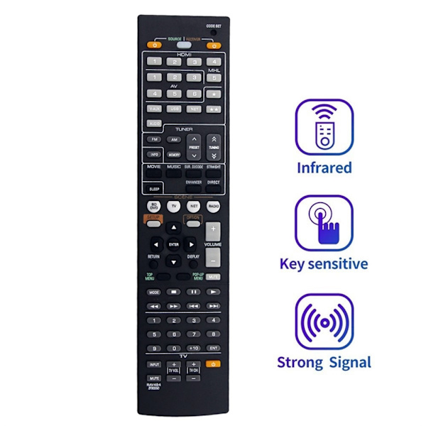 Fjernkontrollerstatning for RAV494 For Yamaha Audio/Video Receiver Black