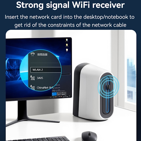 WiFi4-sovitin 150 Mbps:n nopea USB-langaton sovitin sisäänrakennetulla antennilla Black