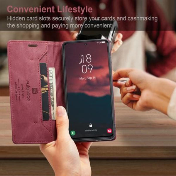 AUTSPACE A01 Retro tegnebog taske til Samsung Galaxy S23+ (Plus) - Rød Red