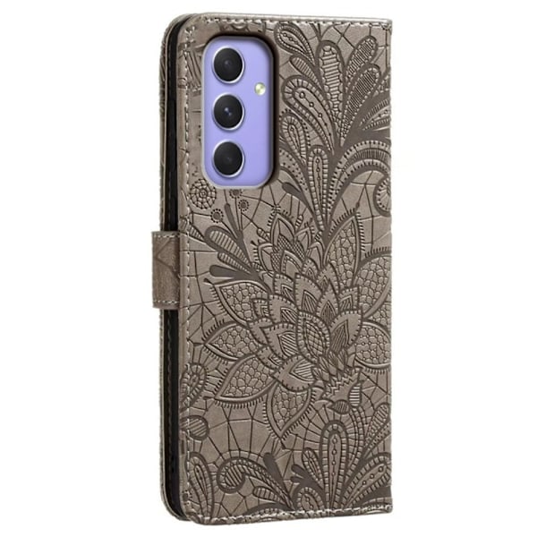 For Samsung Galaxy A16 5G Case Lace Flowers PU Leather Flip Wallet Phone Cover Grey